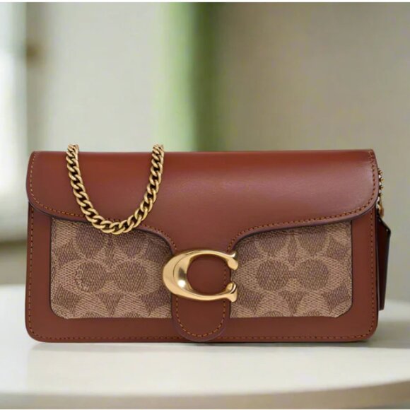 Coach Tabby Chain Clutch Signature Canvas Rust Tan CE774 Chain Crossbody ORGPKG - Picture 4 of 11
